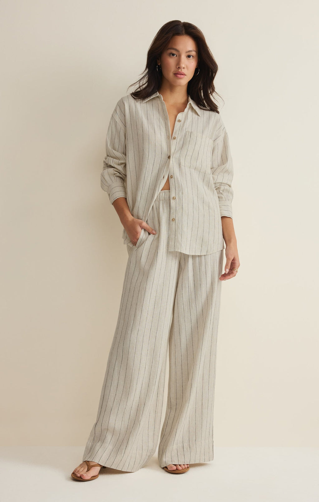 Henri Striped Linen Wide Leg Pant