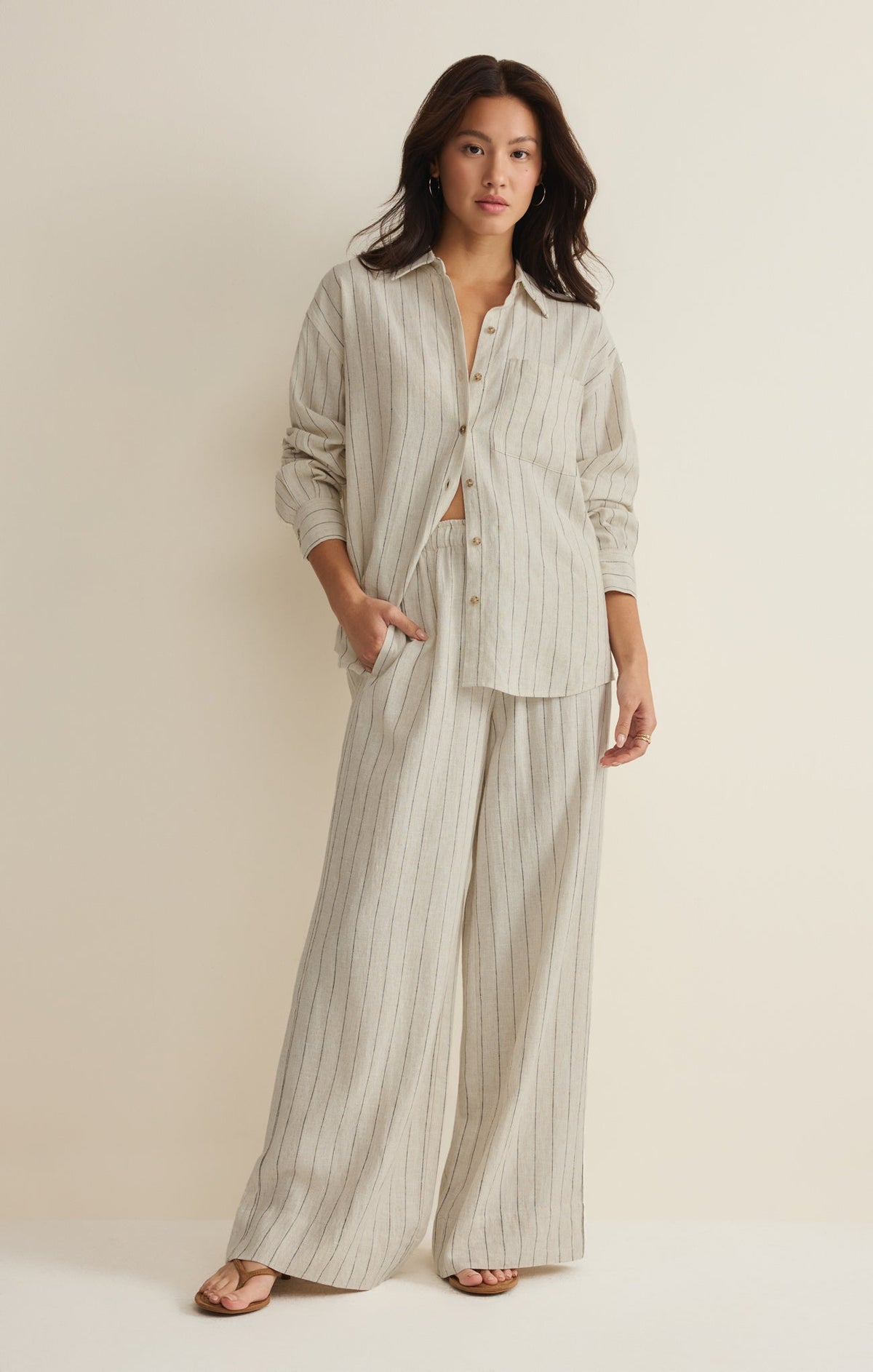 Henri Striped Linen Wide Leg Pant