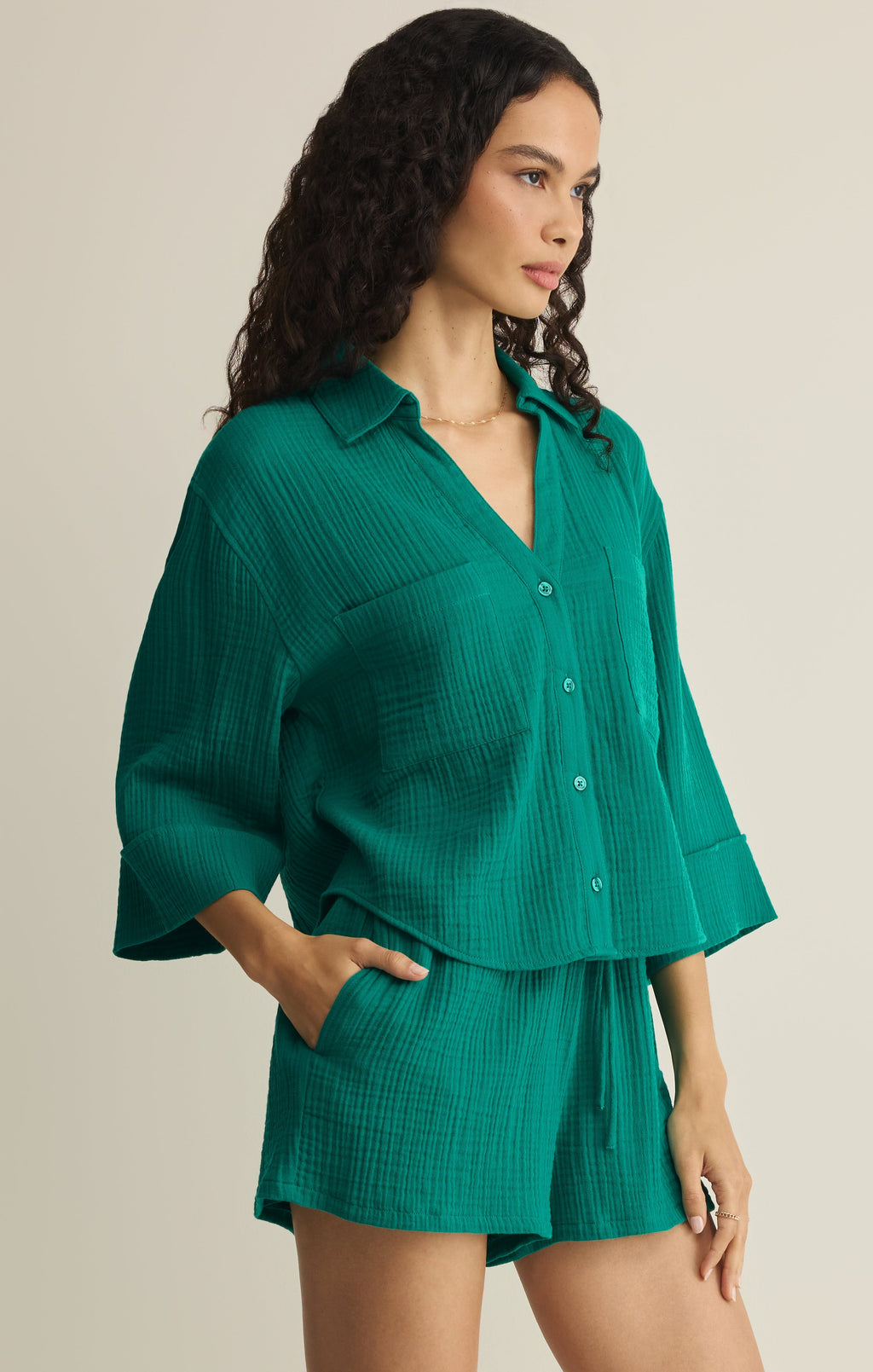 Helena Airy Gauze Button Up