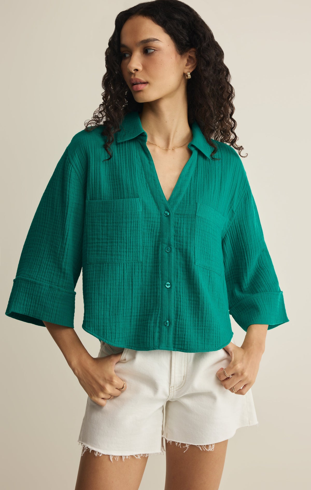 Helena Airy Gauze Button Up