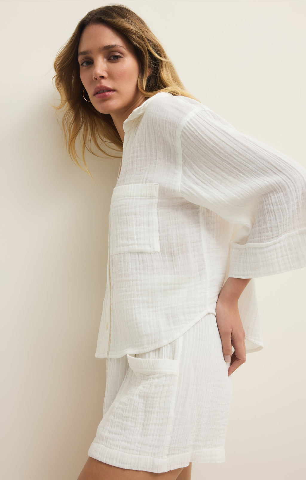 Helena Airy Gauze Button Up