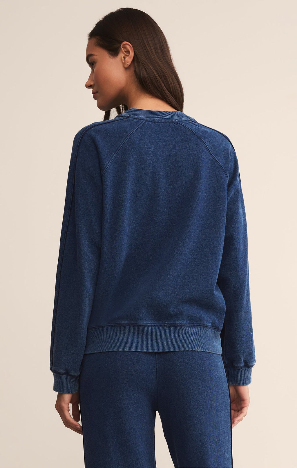 Sport Stripe Boyfriend Knit Denim Sweatshirt