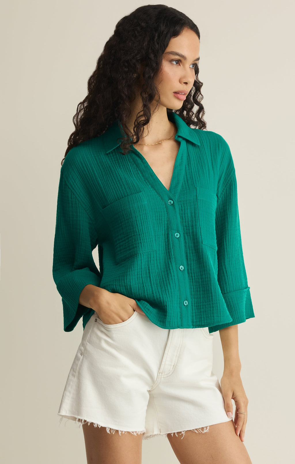 Helena Airy Gauze Button Up