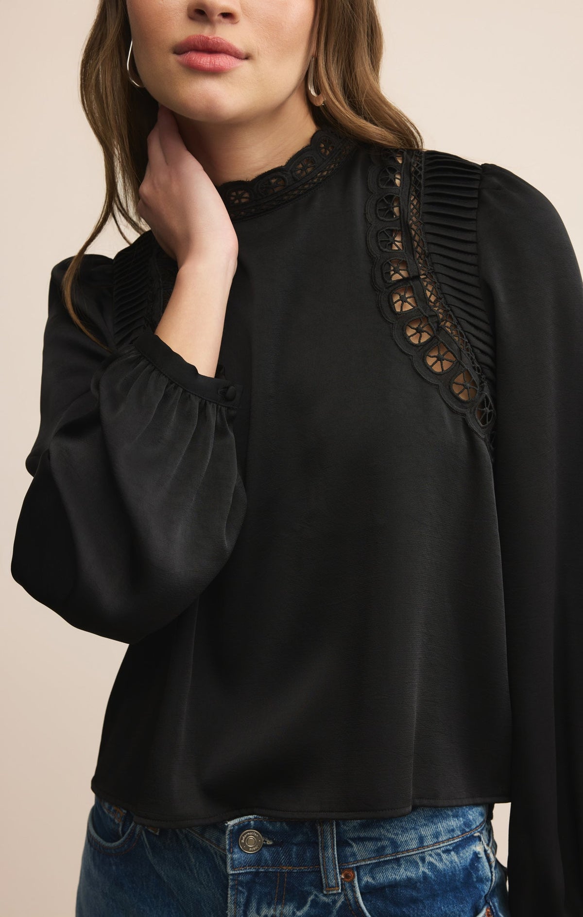 Silvana Mock Neck Embroidered Top