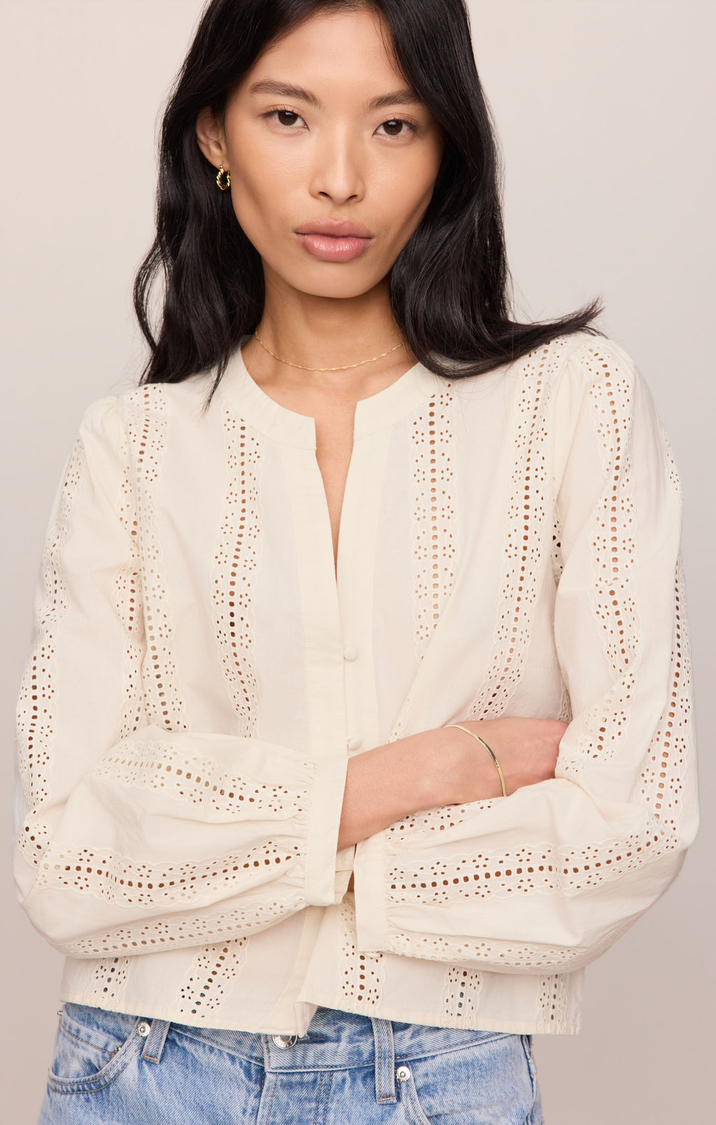 Louella Embroidered Button Up Top