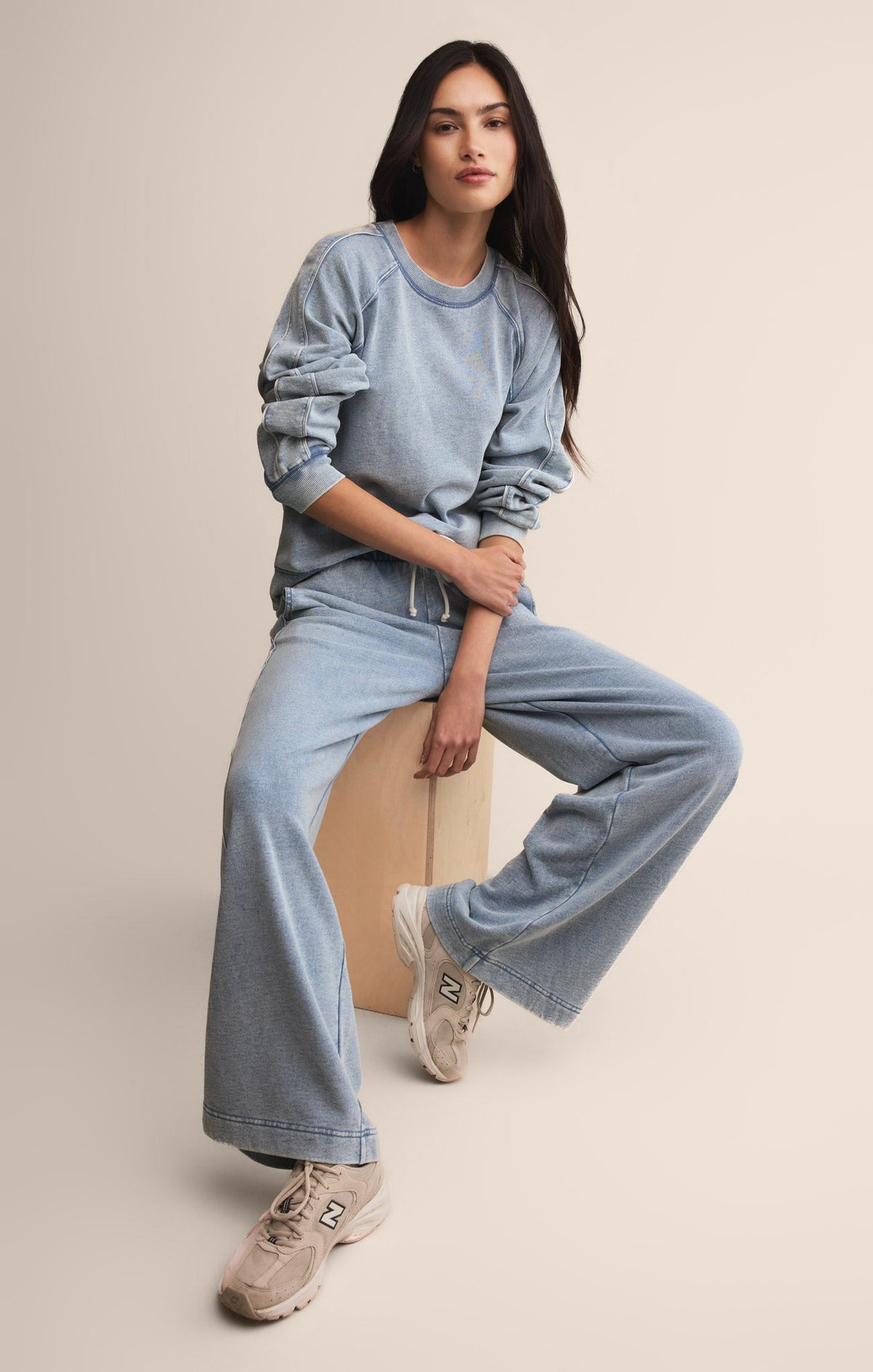Sport Stripe Boyfriend Knit Denim Sweatshirt