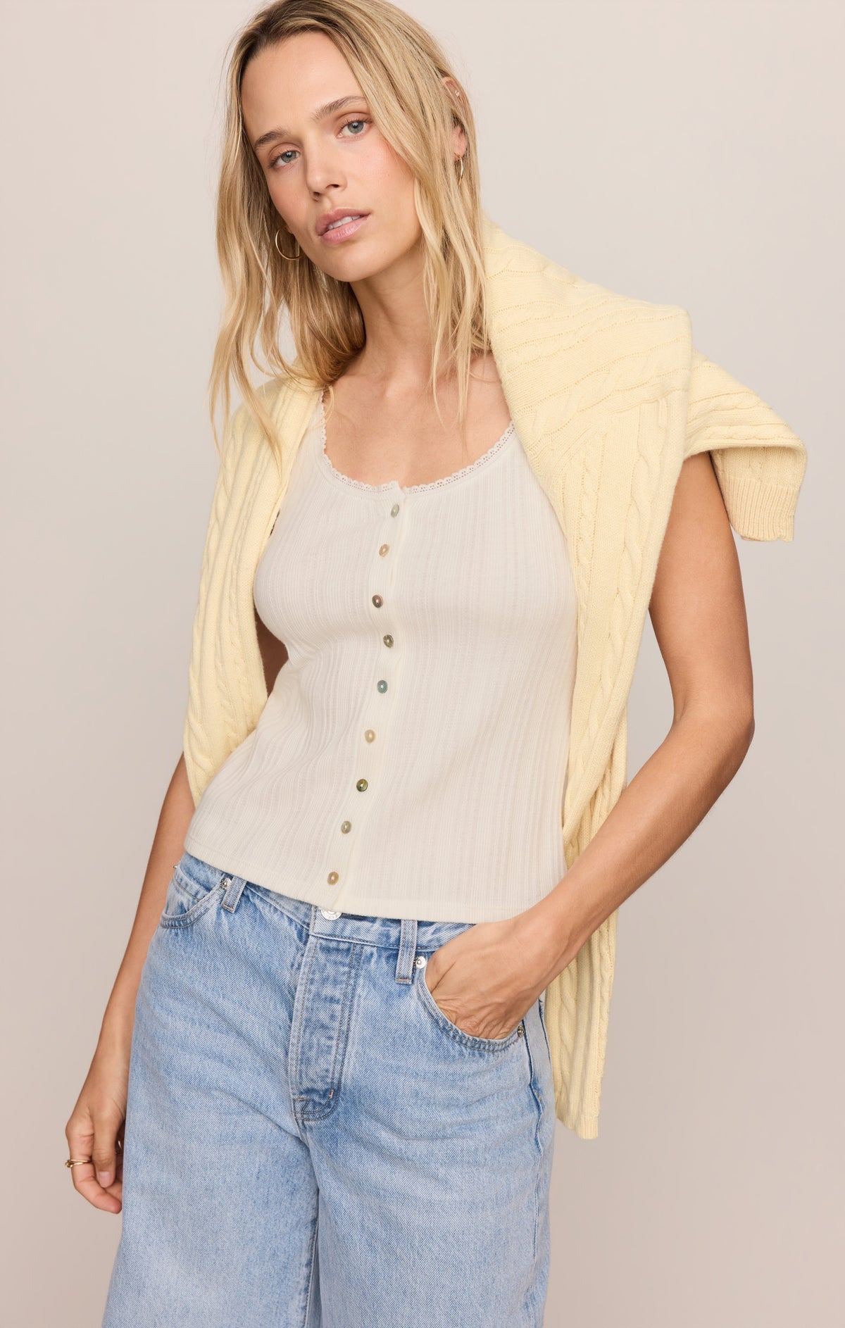 Lainey Pointelle Button Front Tank