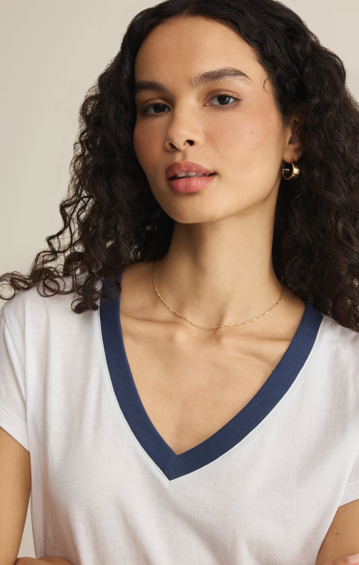 Modern Contrast V-Neck Tee