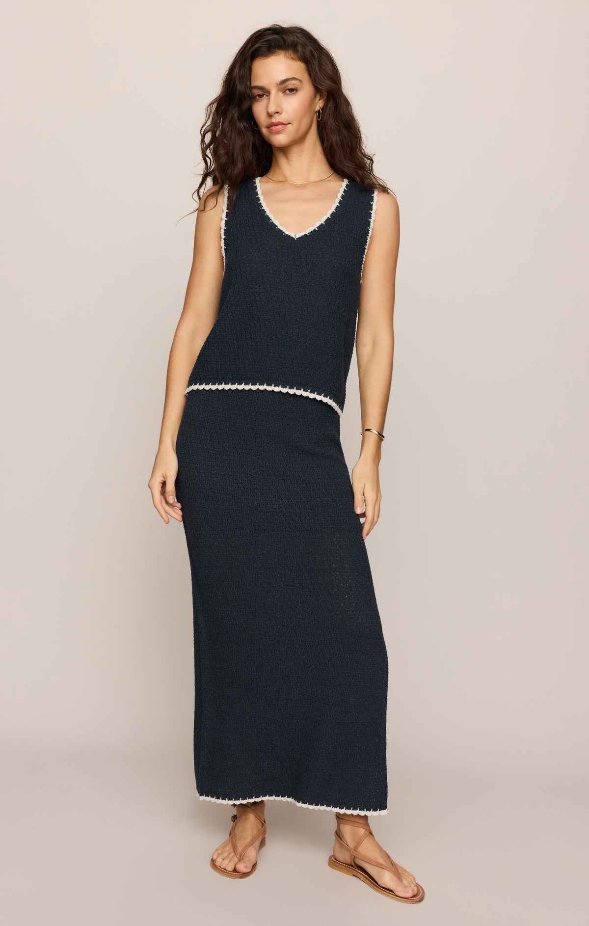 Yessenia Whipstitch Midi Skirt