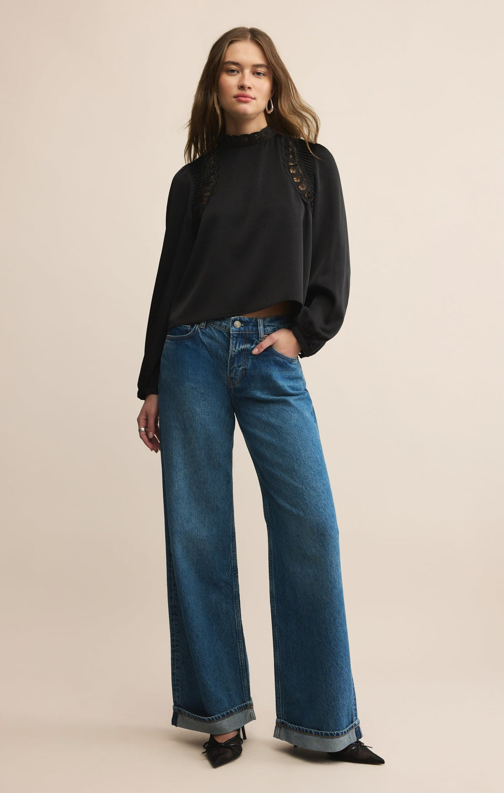 Silvana Mock Neck Embroidered Top