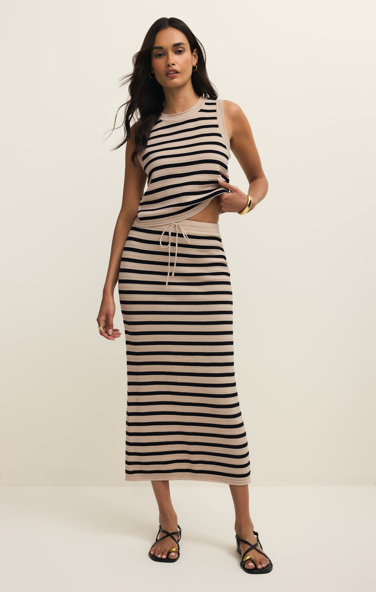 Emori Striped Midi Skirt