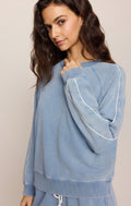 Sport Stripe Boyfriend Knit Denim Sweatshirt