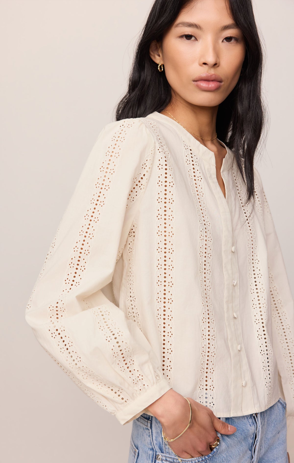 Louella Embroidered Button Up Top