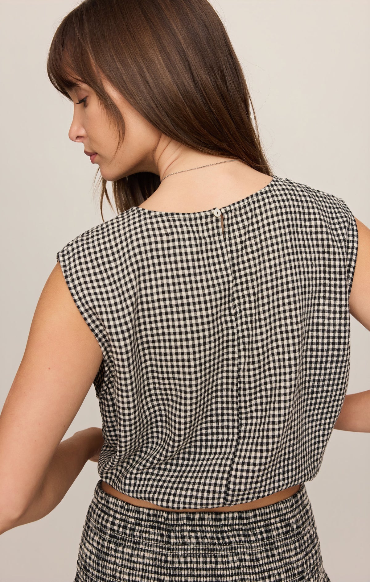 Merit Cropped Gingham Linen Top