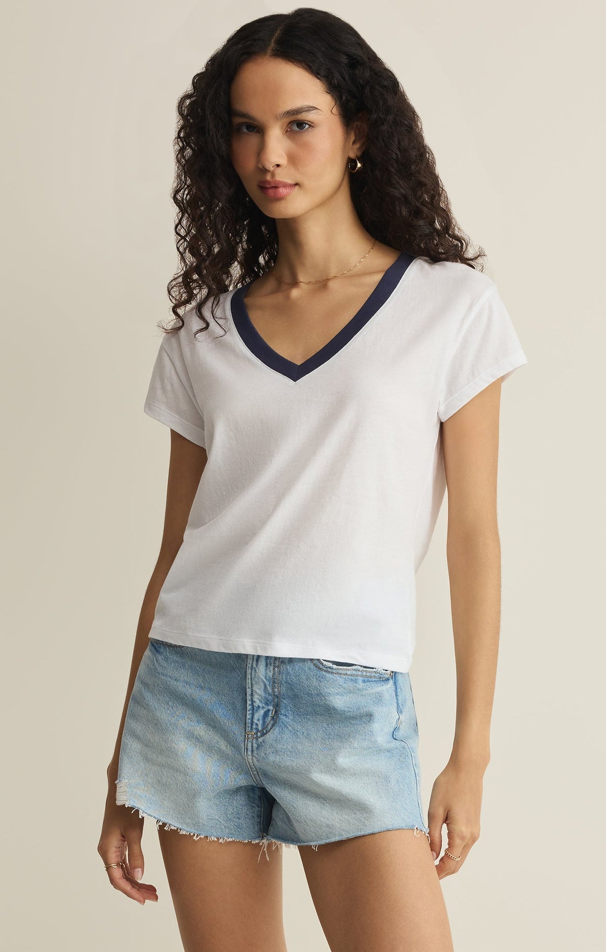 Modern Contrast V-Neck Tee