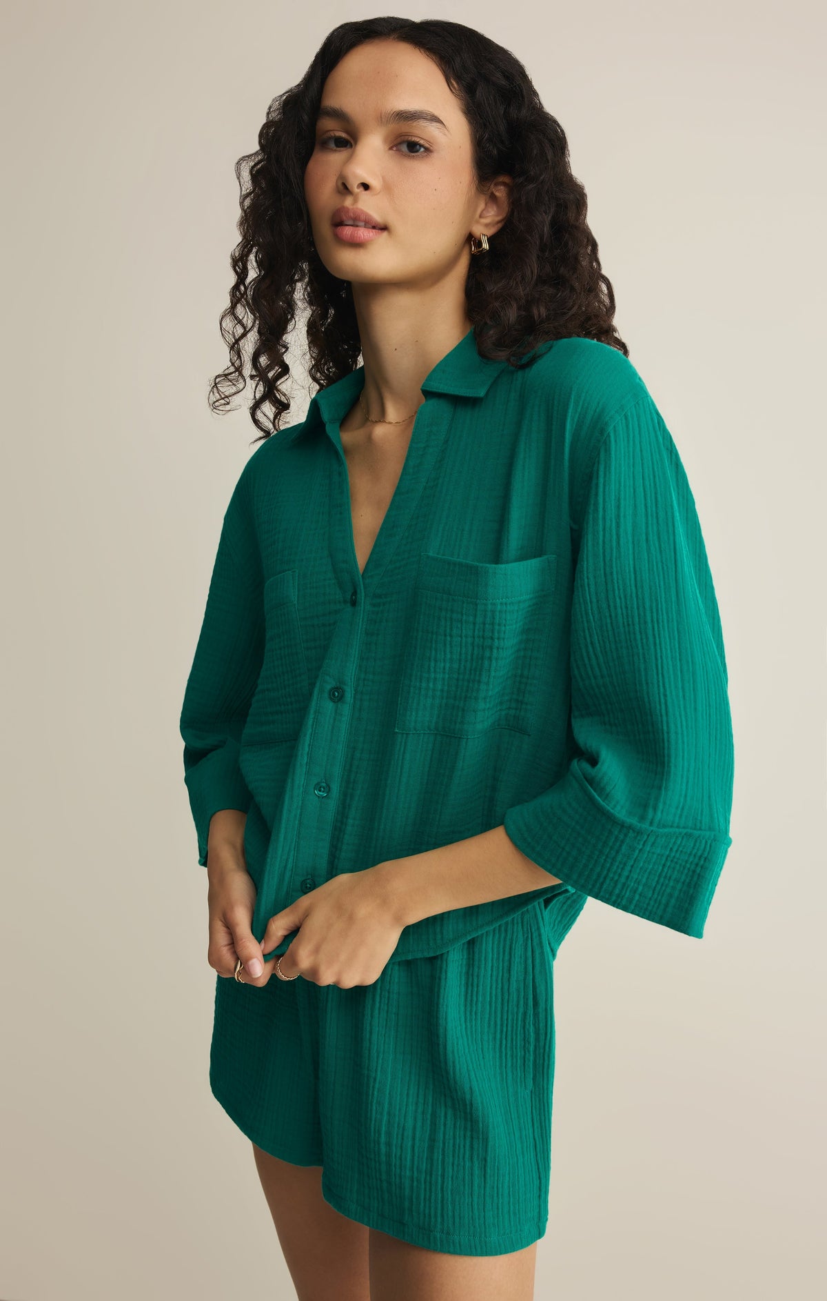 Helena Airy Gauze Button Up