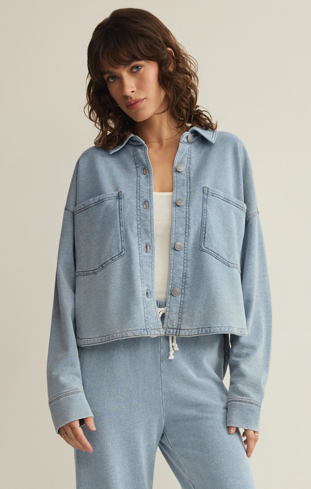 All Day Cropped Knit Denim Jacket