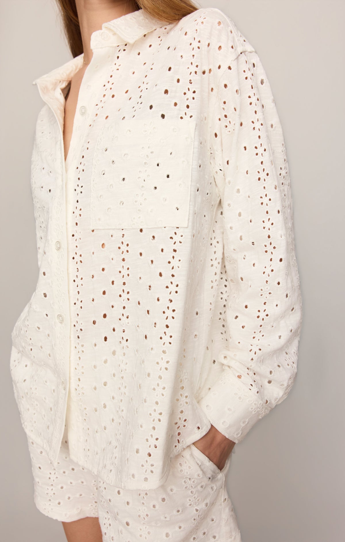 Elise Knit Eyelet Button Up