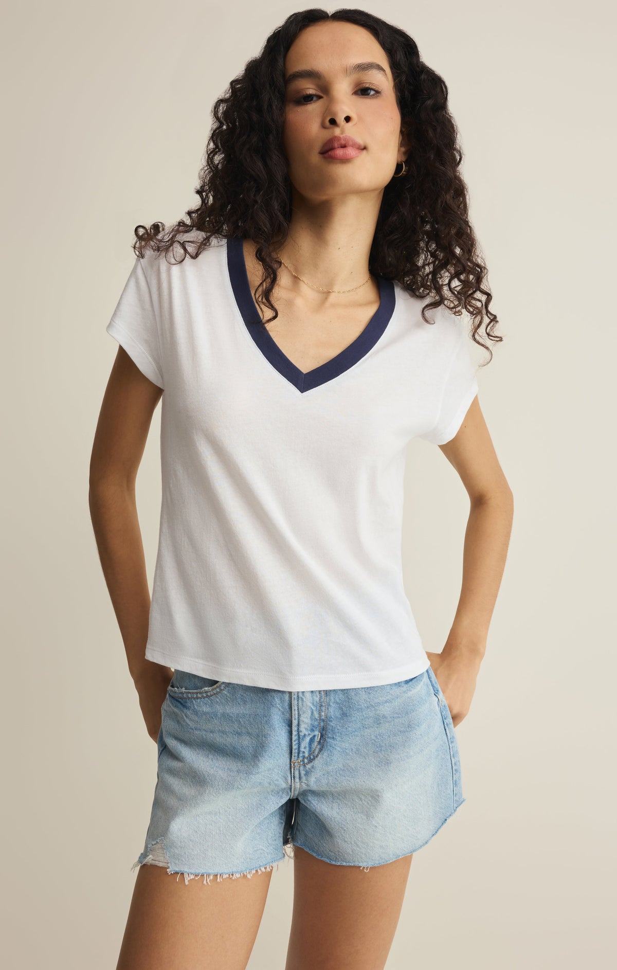 Modern Contrast V-Neck Tee