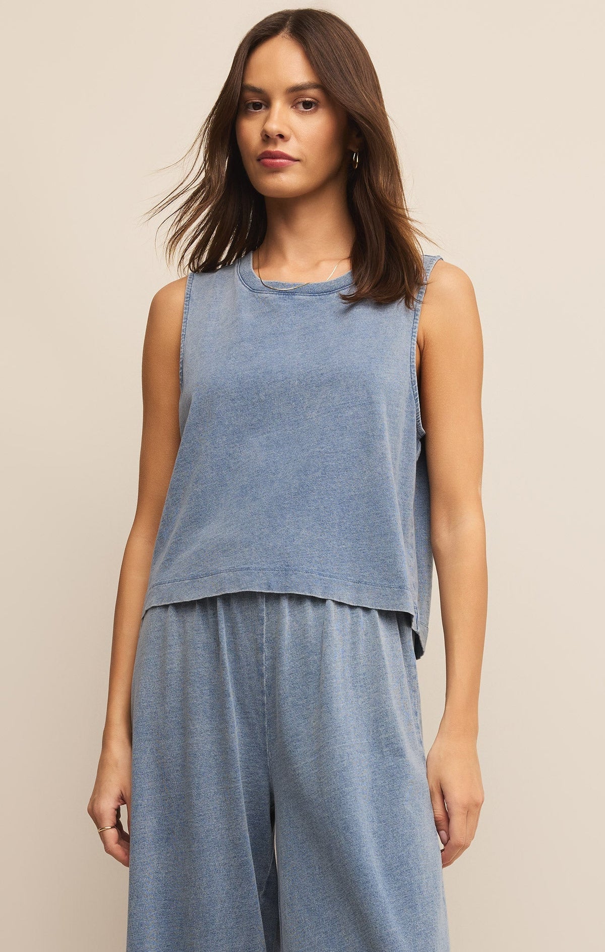 Sloane Jersey Denim Muscle Tank