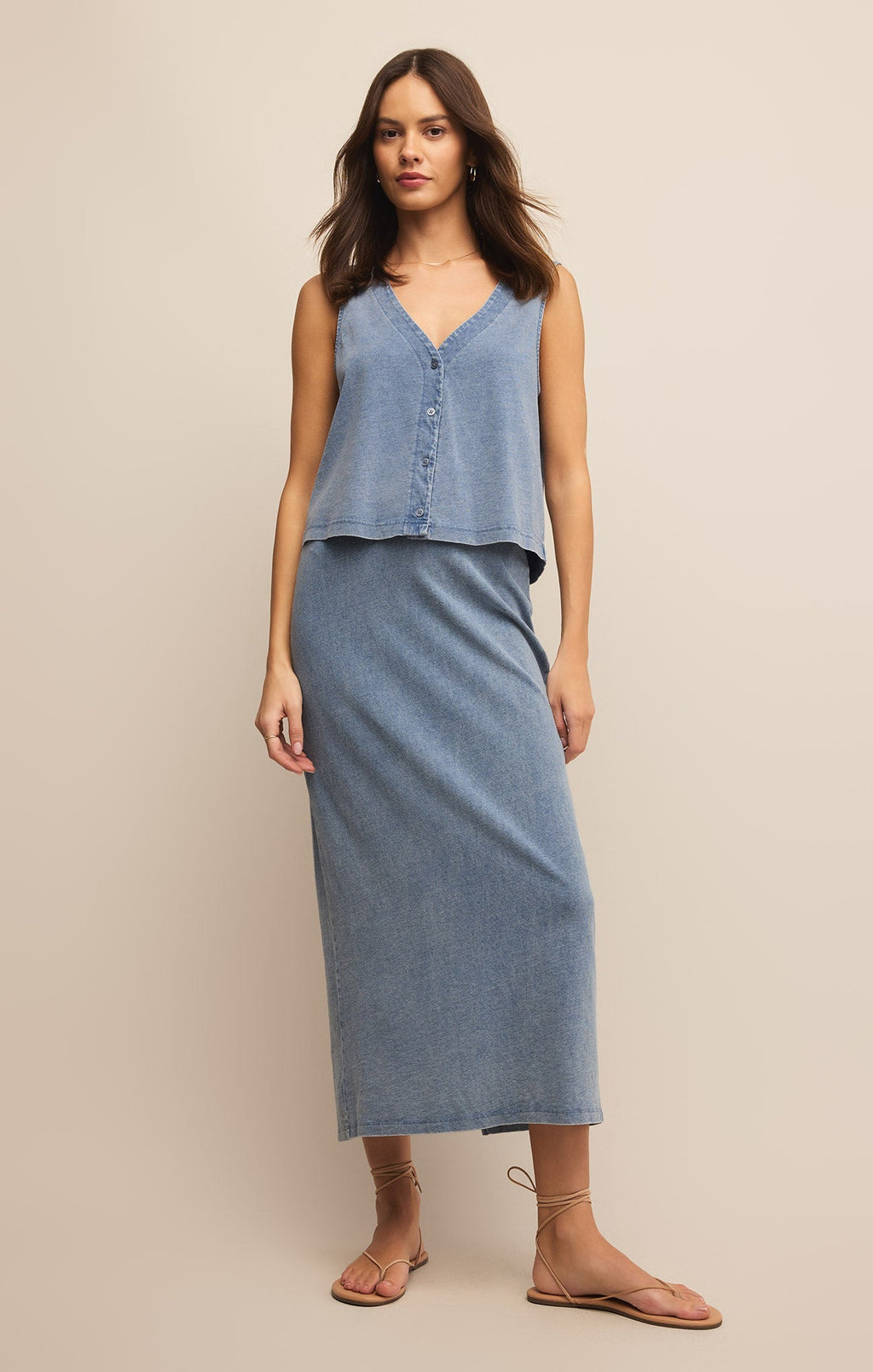 Gail Jersey Denim Midi Skirt