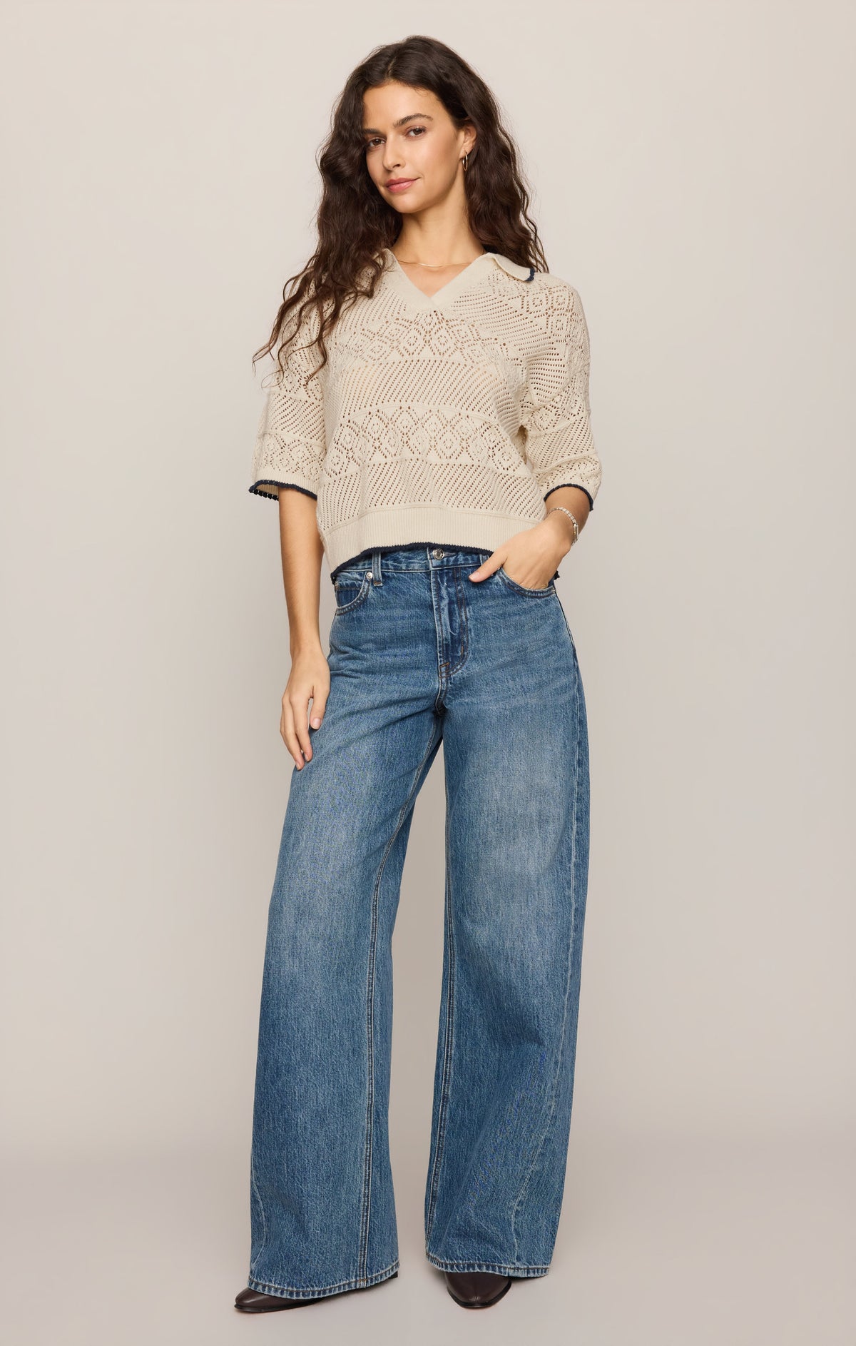 Denman Crochet Polo Sweater