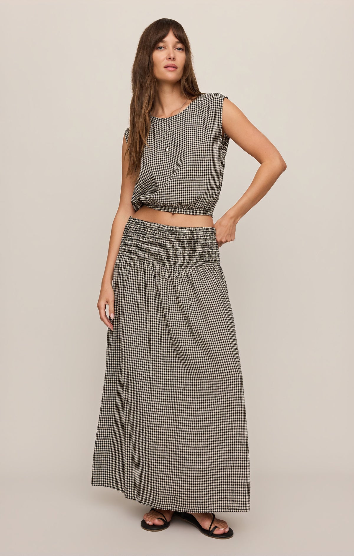 Merit Cropped Gingham Linen Top