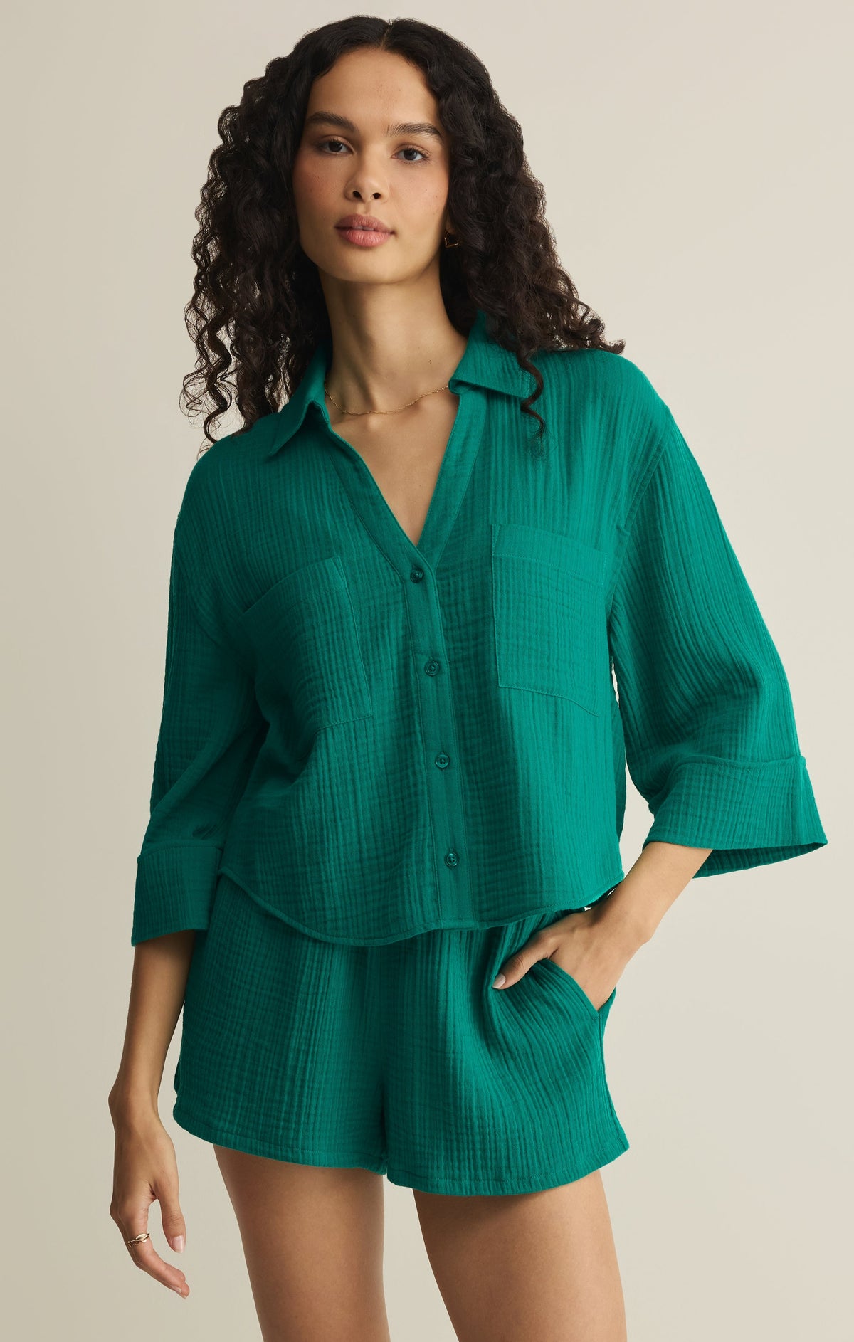Helena Airy Gauze Button Up