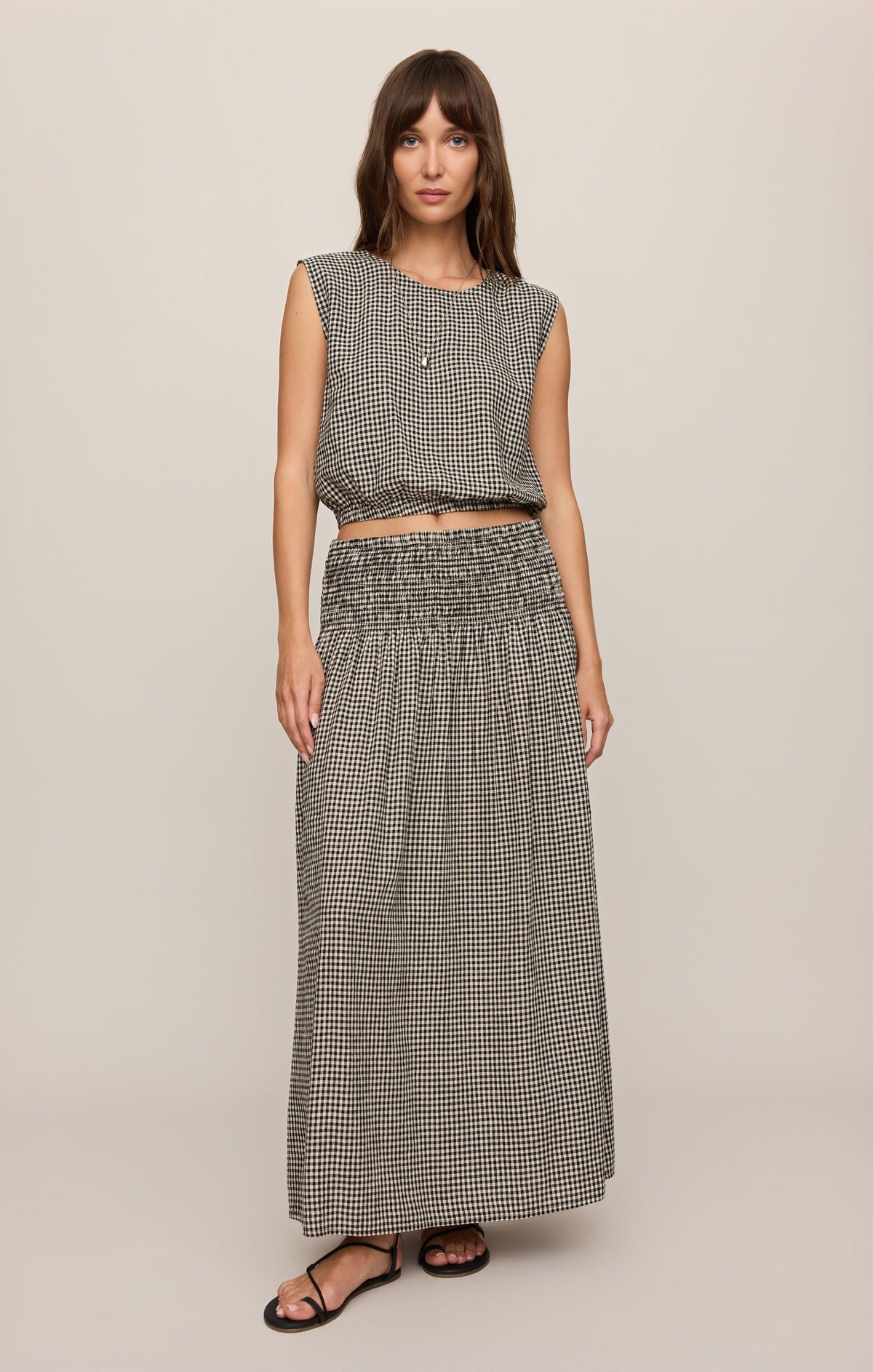 Merit Cropped Gingham Linen Top