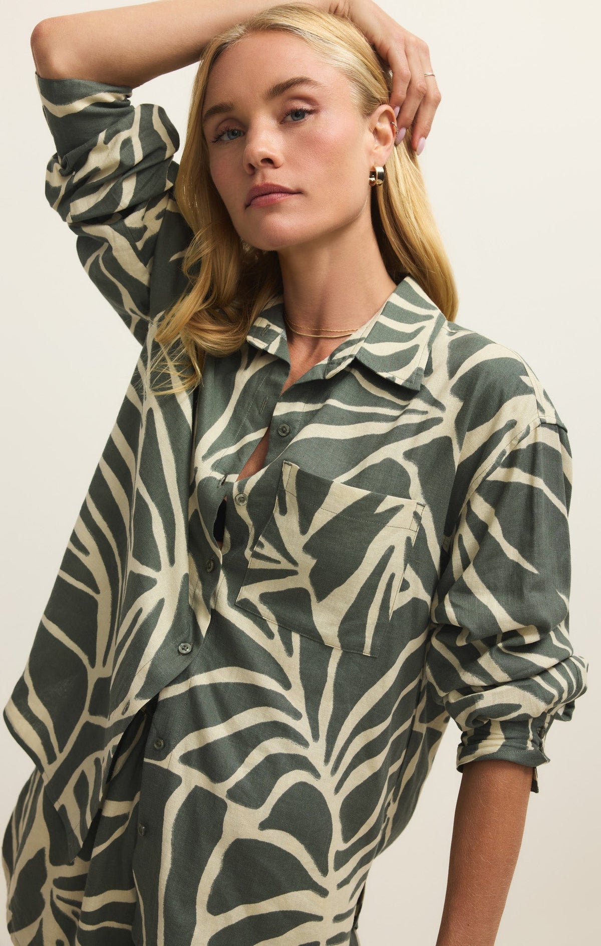 Alfie Tova Palm Linen Button Up