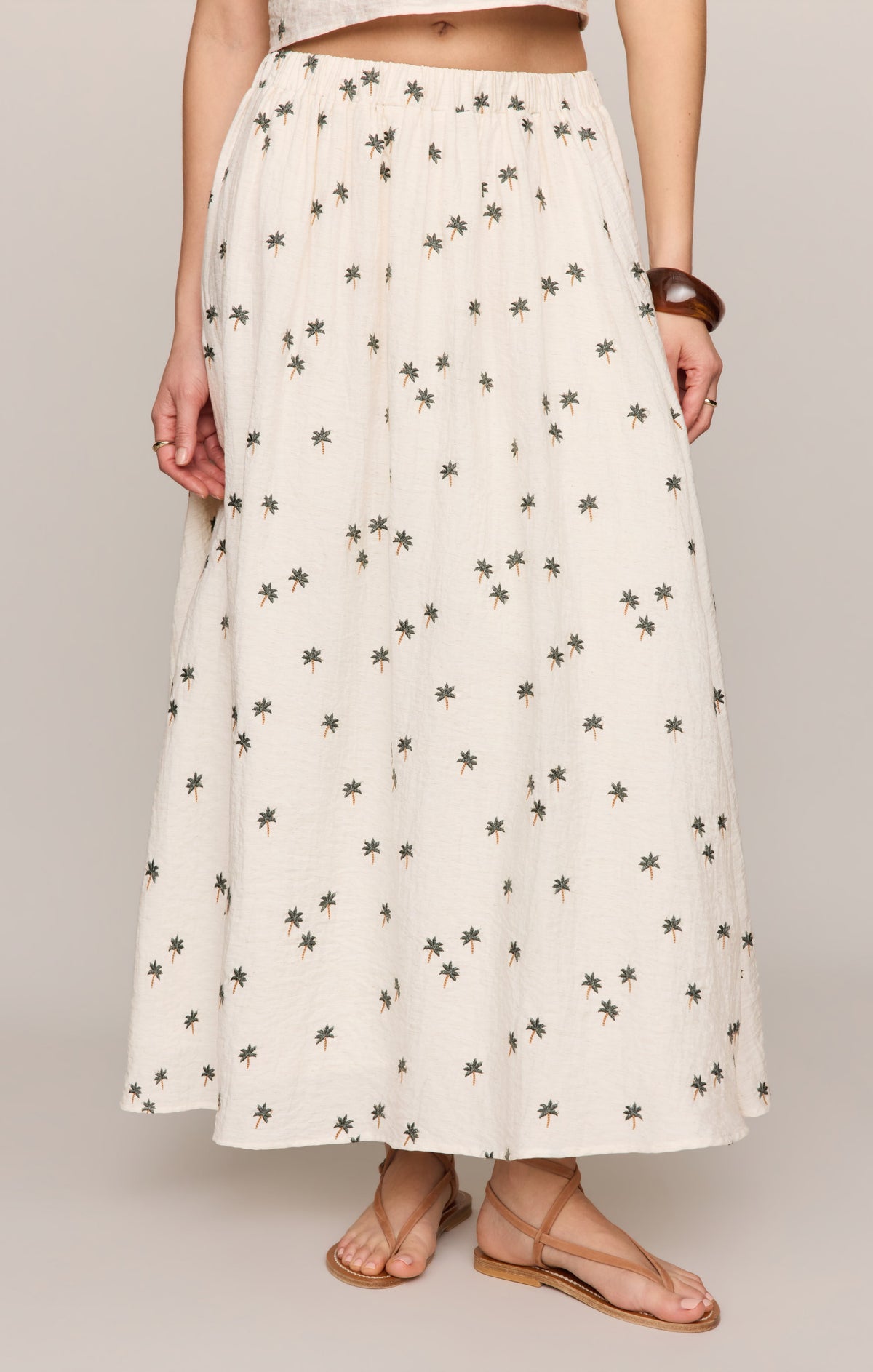 Palm Linen Midi Skirt