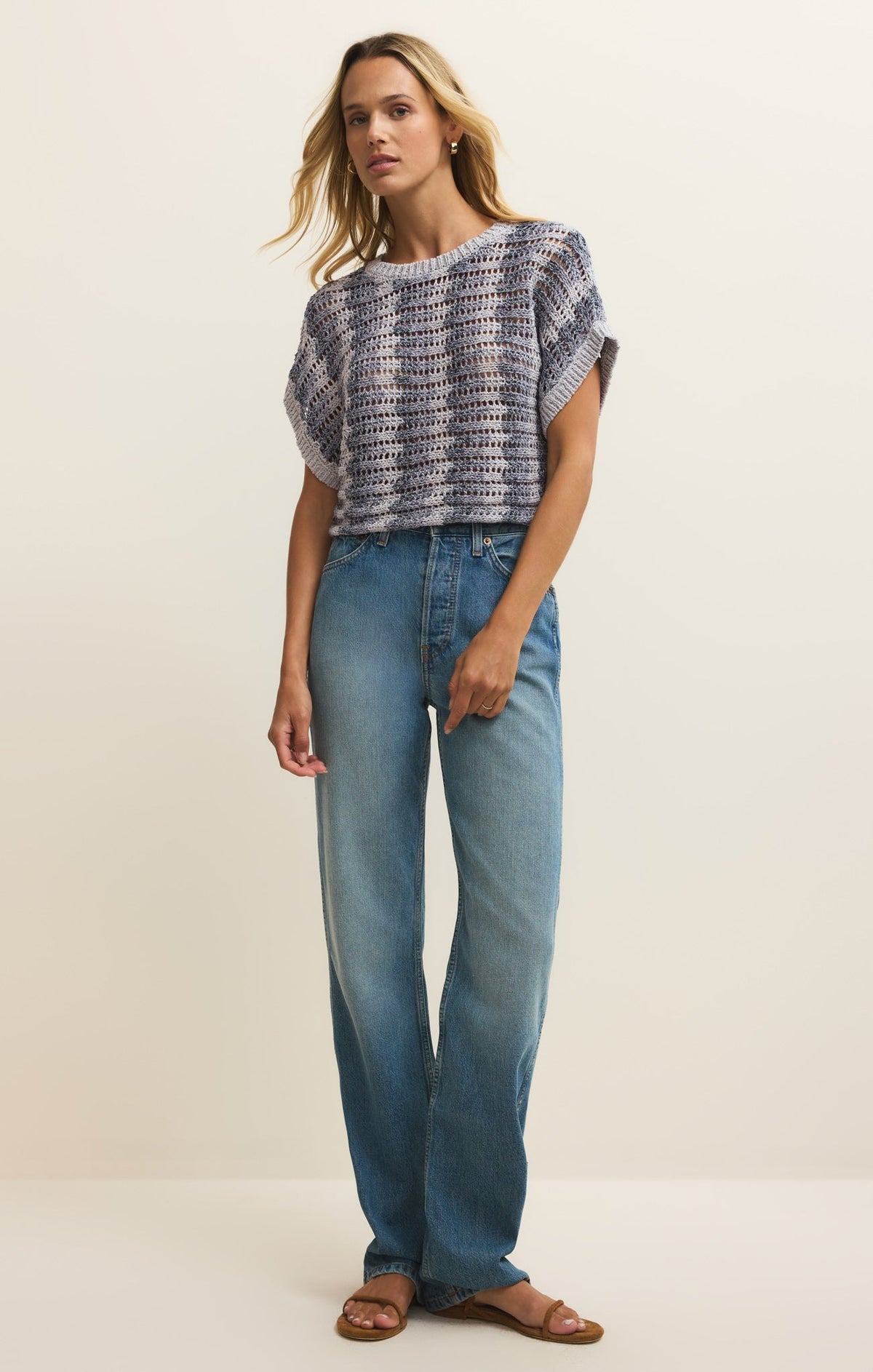 Ballast Crochet Stripe Sweater Top