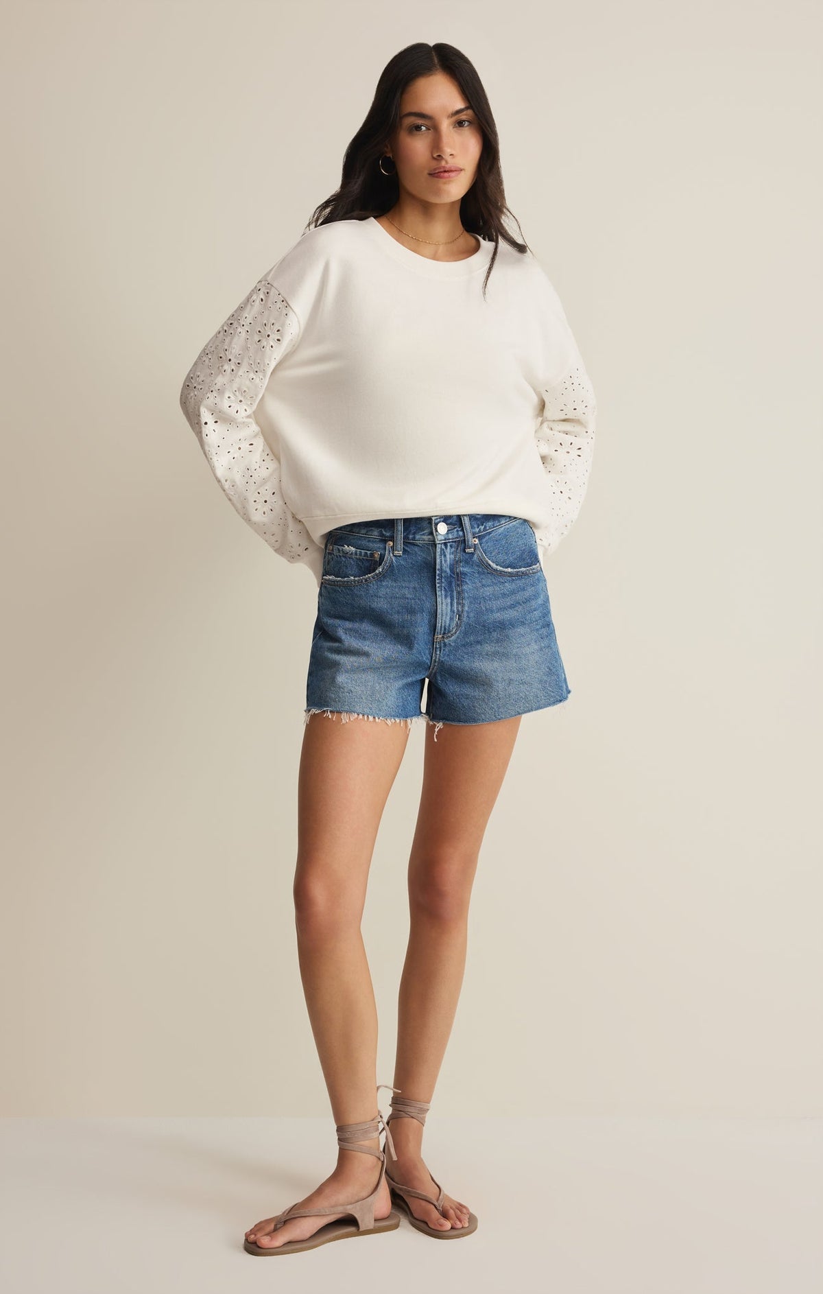 Mosaic Knit Eyelet Sweatshirt