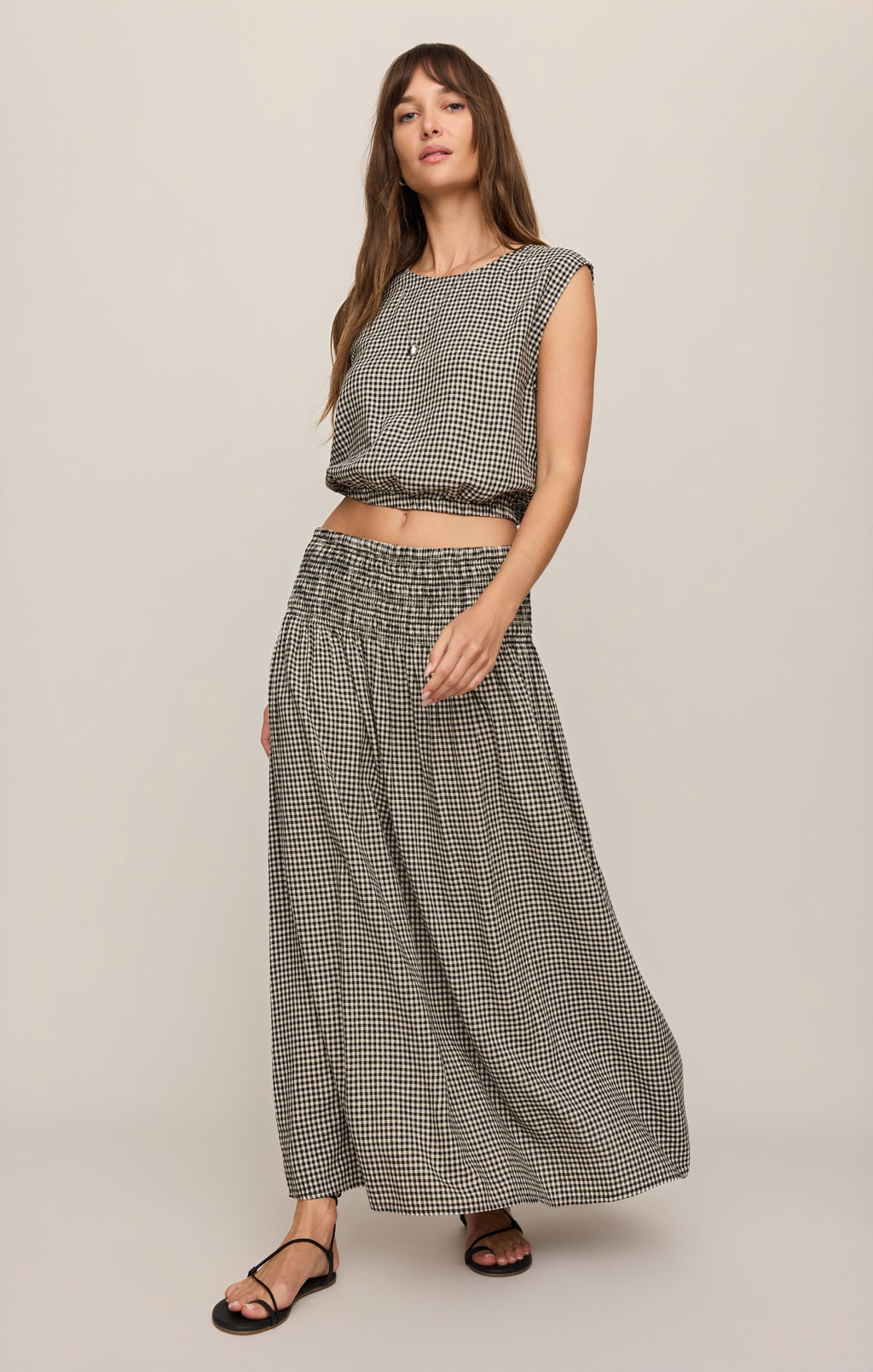 Merit Cropped Gingham Linen Top
