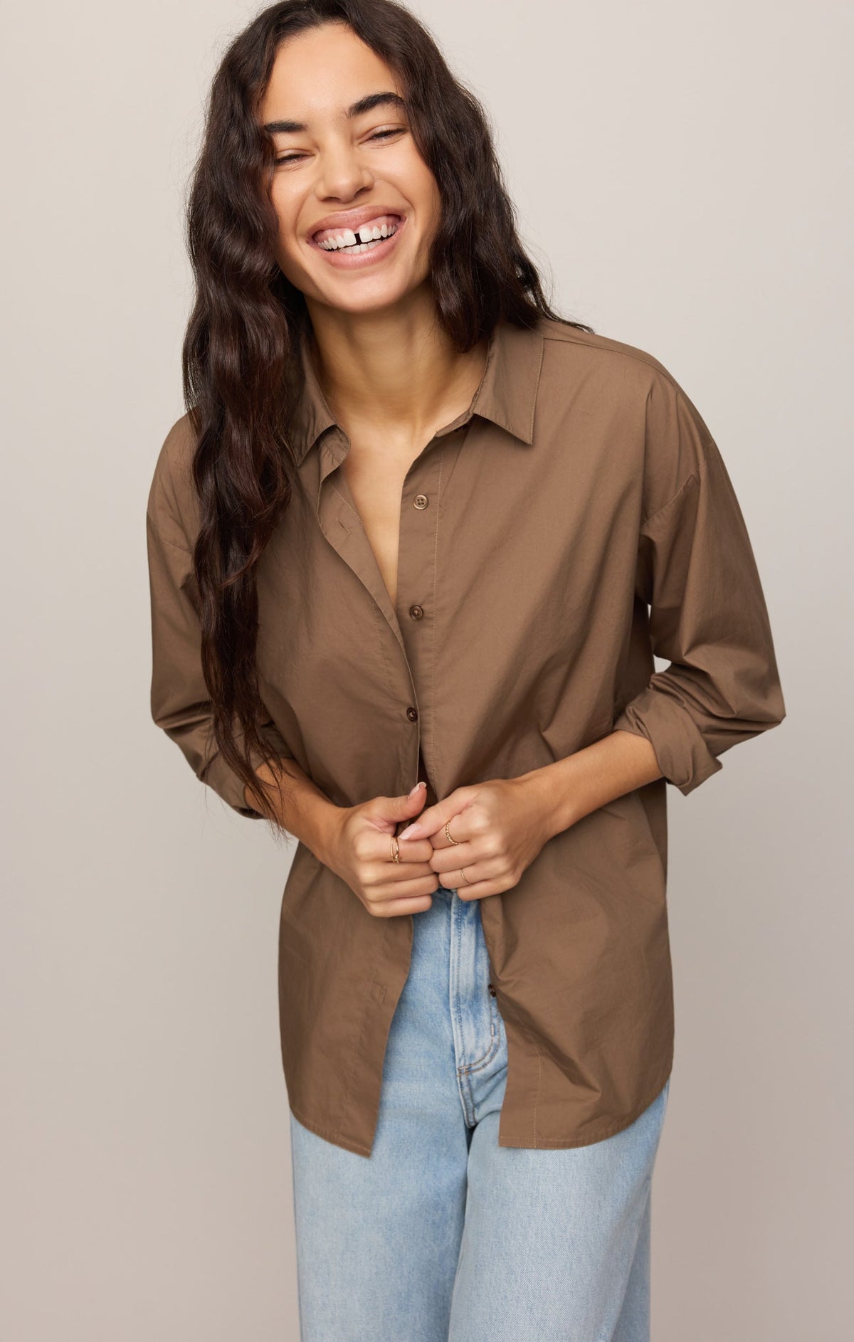Elevated Poplin Relaxed Button Up Top