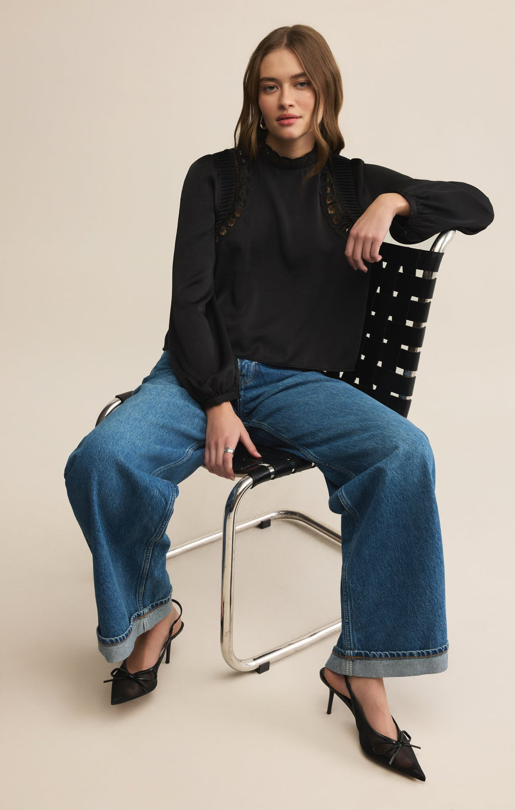 Silvana Mock Neck Embroidered Top