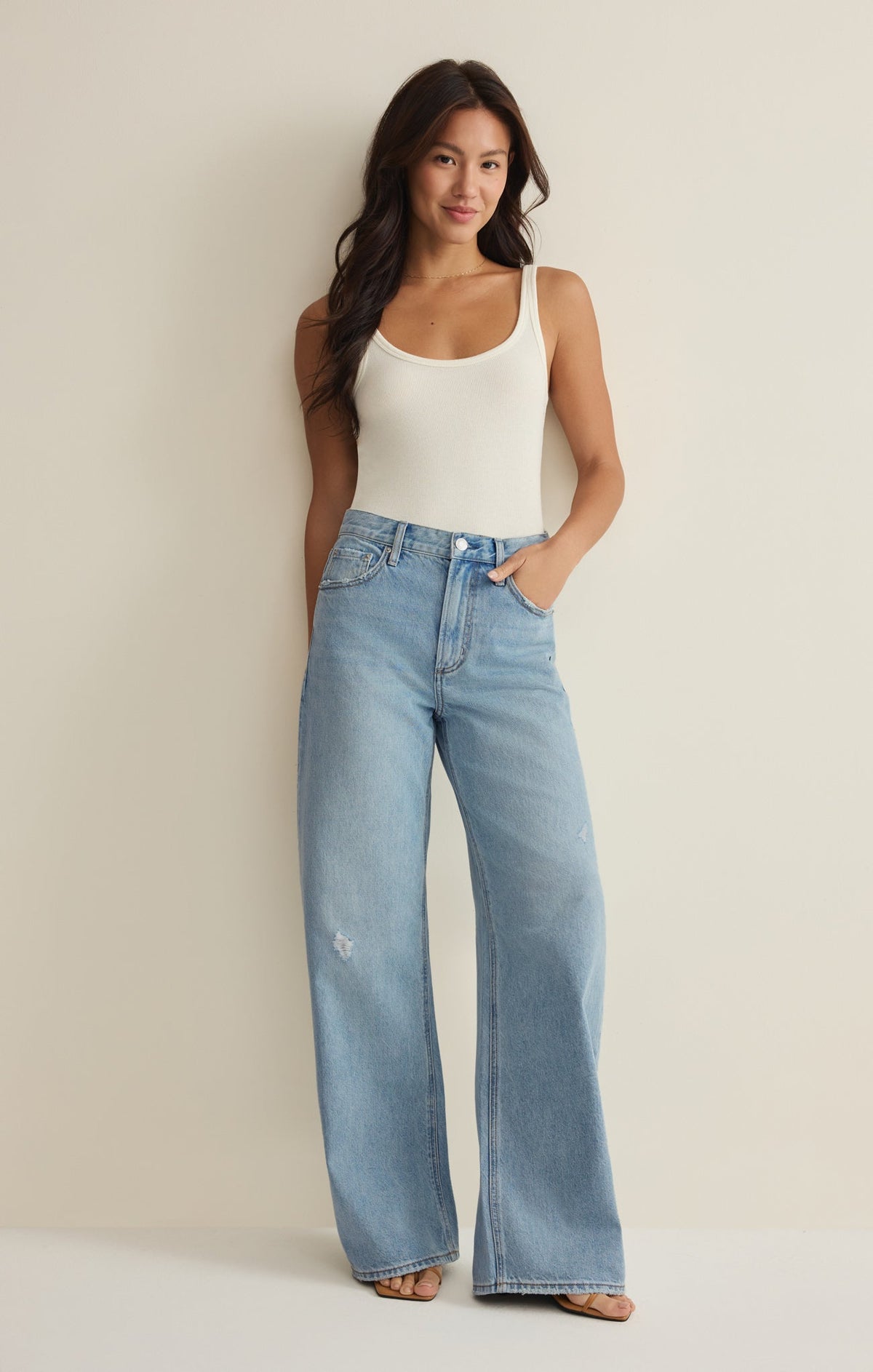 Remi High Rise Denim Bowed Pant