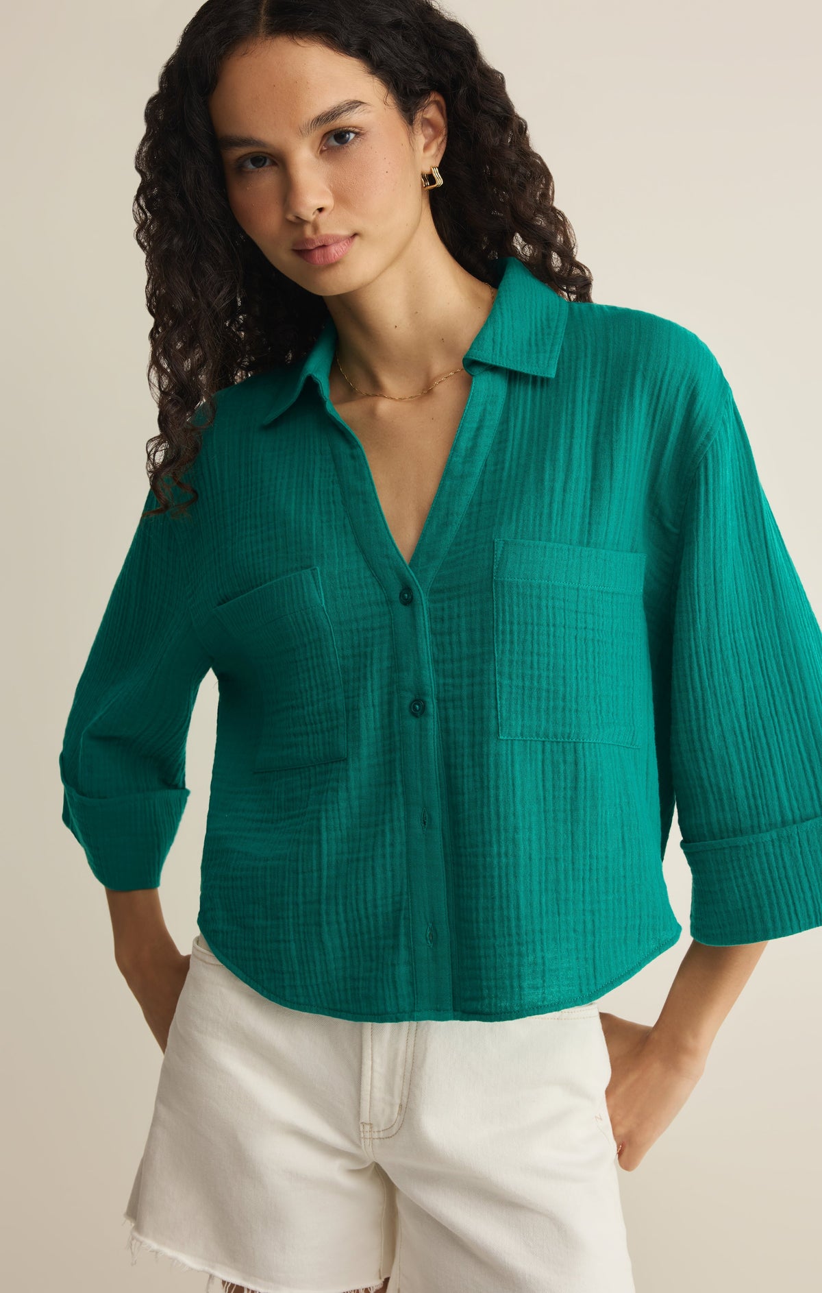 Helena Airy Gauze Button Up