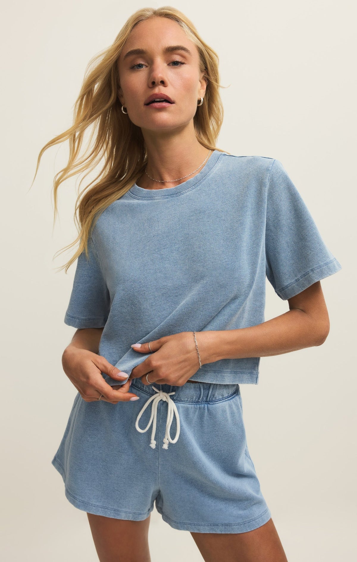 Curran Knit Denim Cropped Sweatshirt