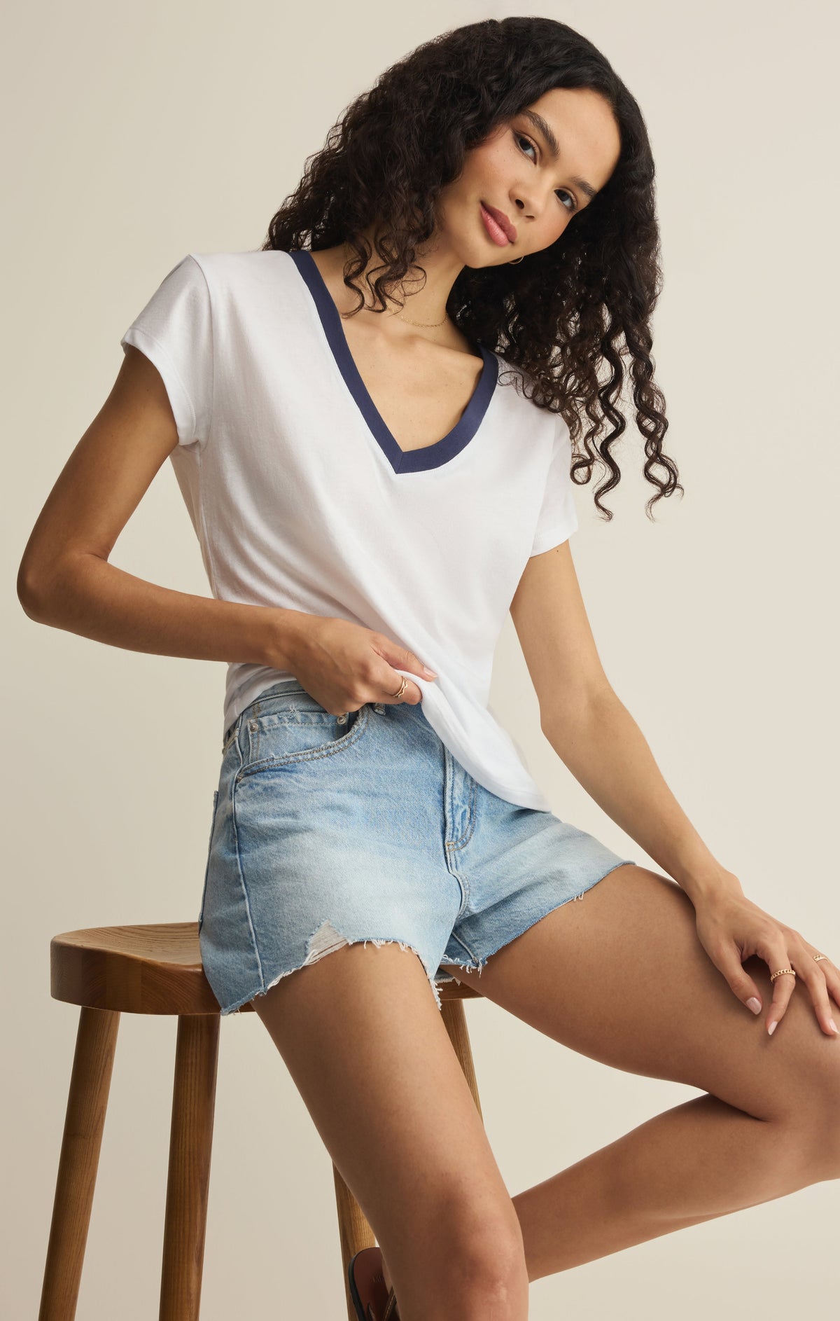 Modern Contrast V-Neck Tee