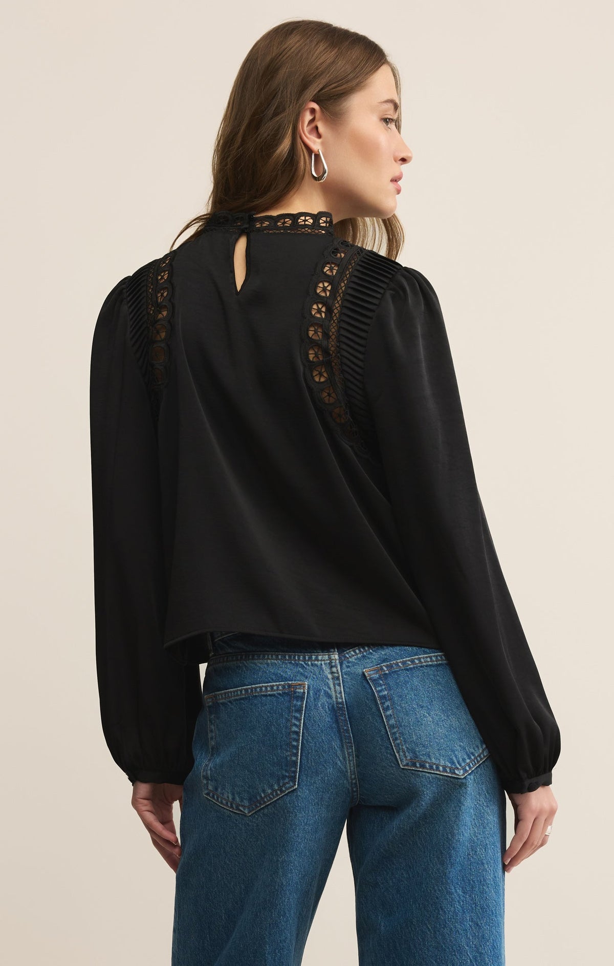 Silvana Mock Neck Embroidered Top