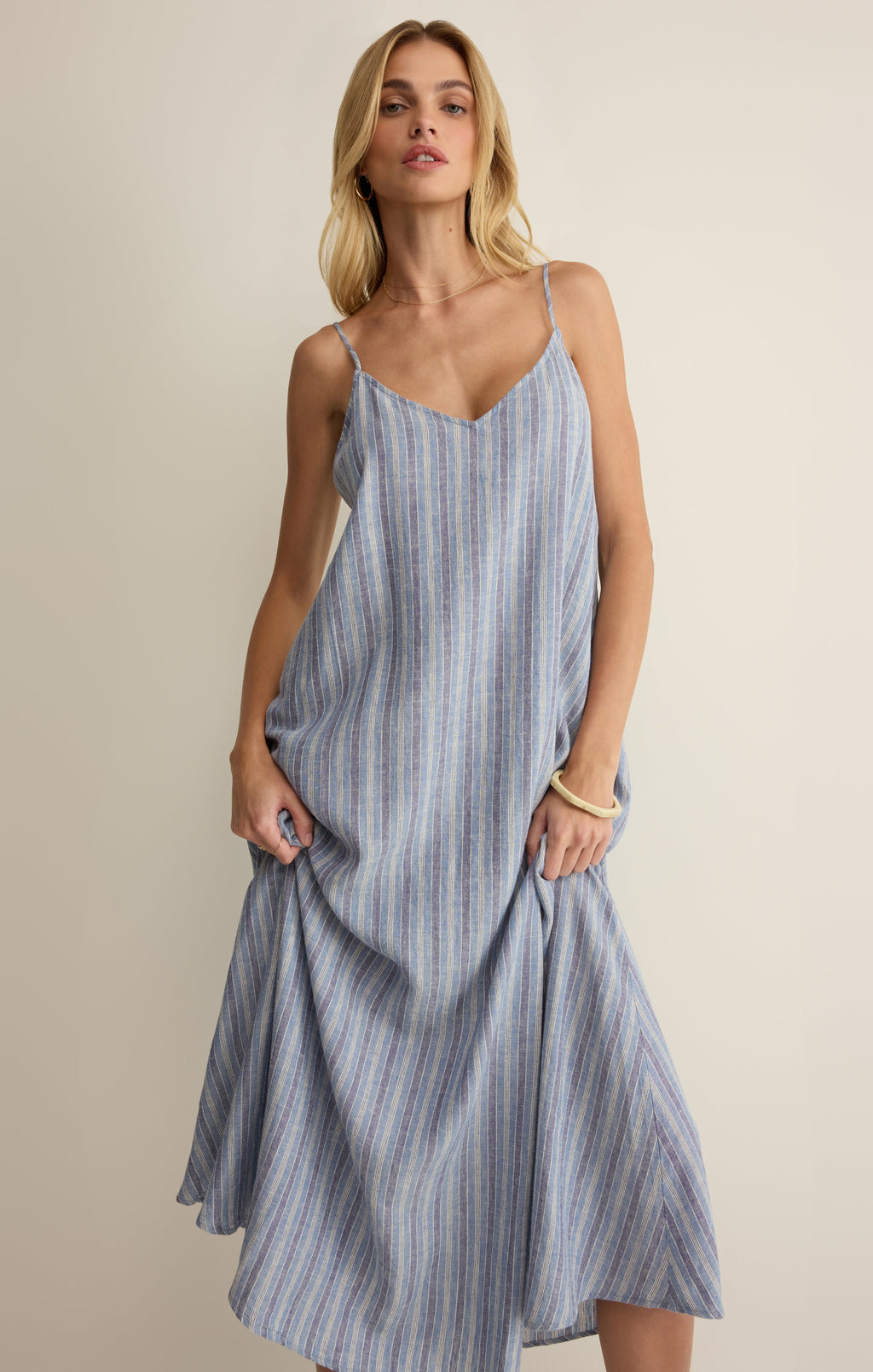Sandcomber Striped Linen Midi Dress