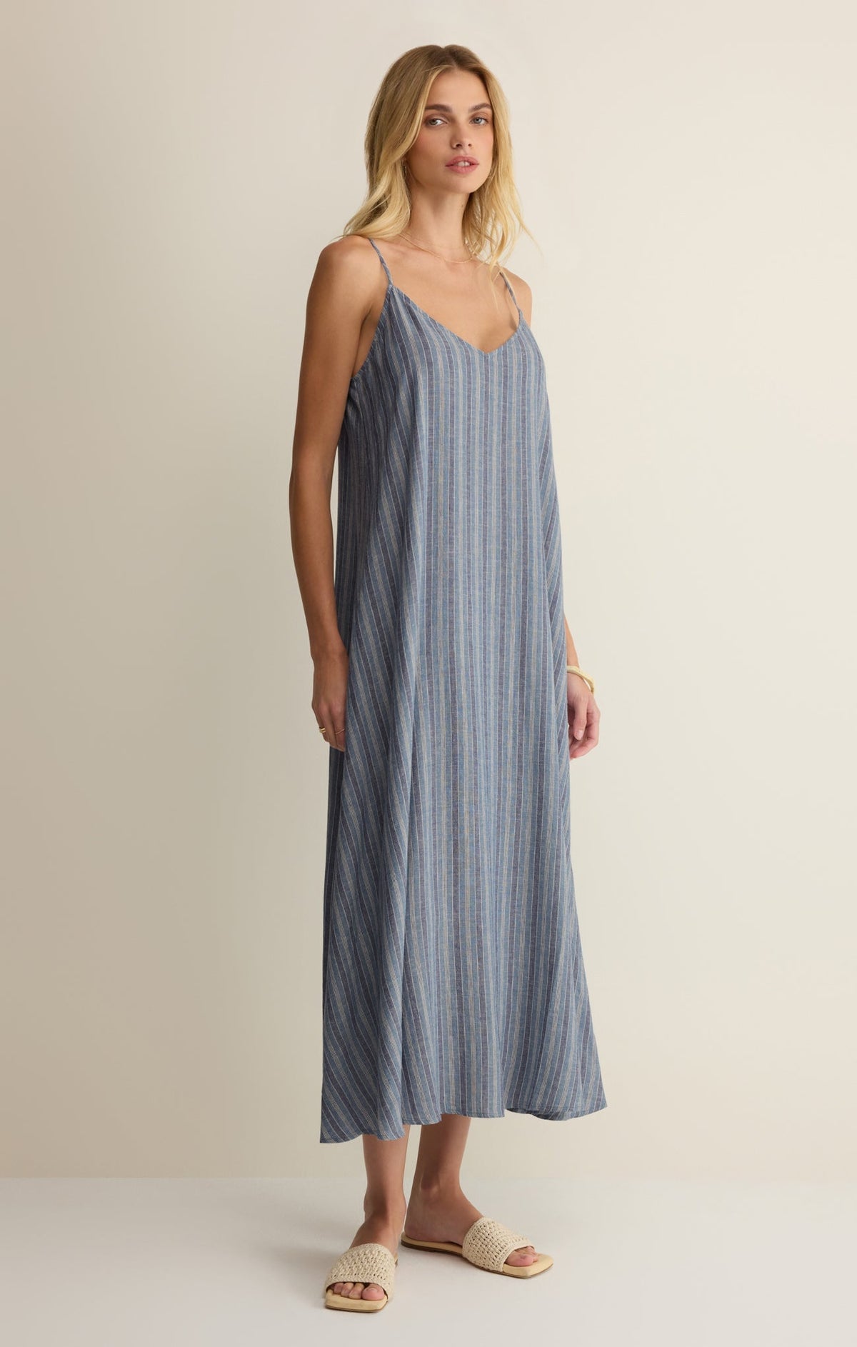 Sandcomber Striped Linen Midi Dress