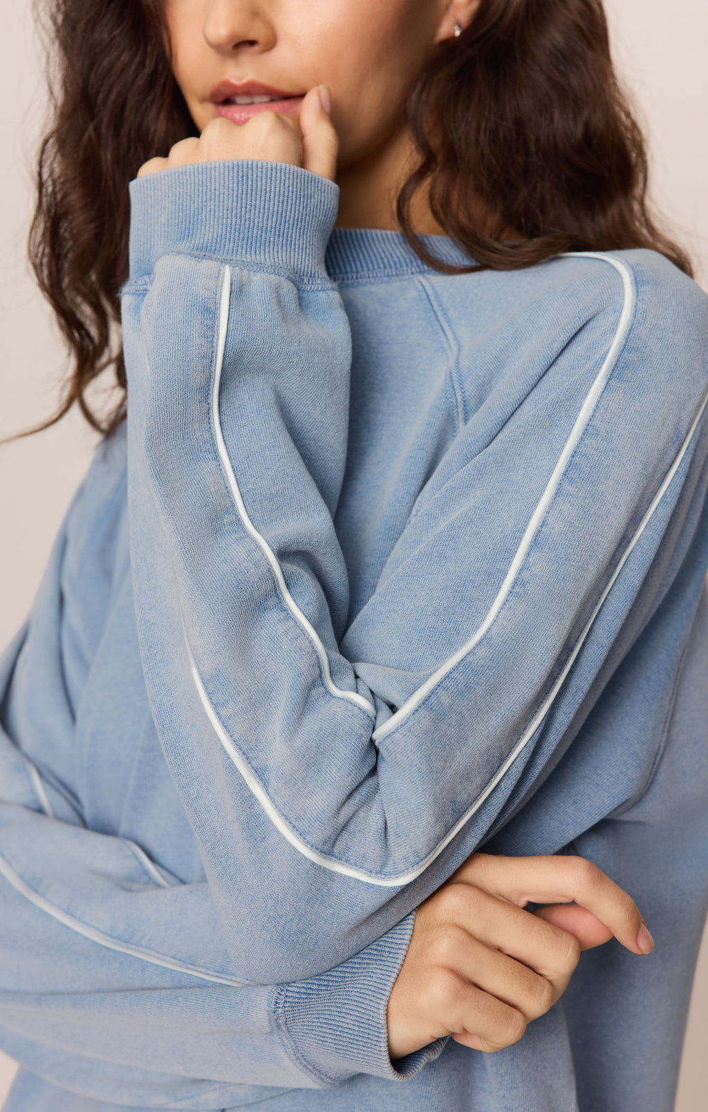 Sport Stripe Boyfriend Knit Denim Sweatshirt