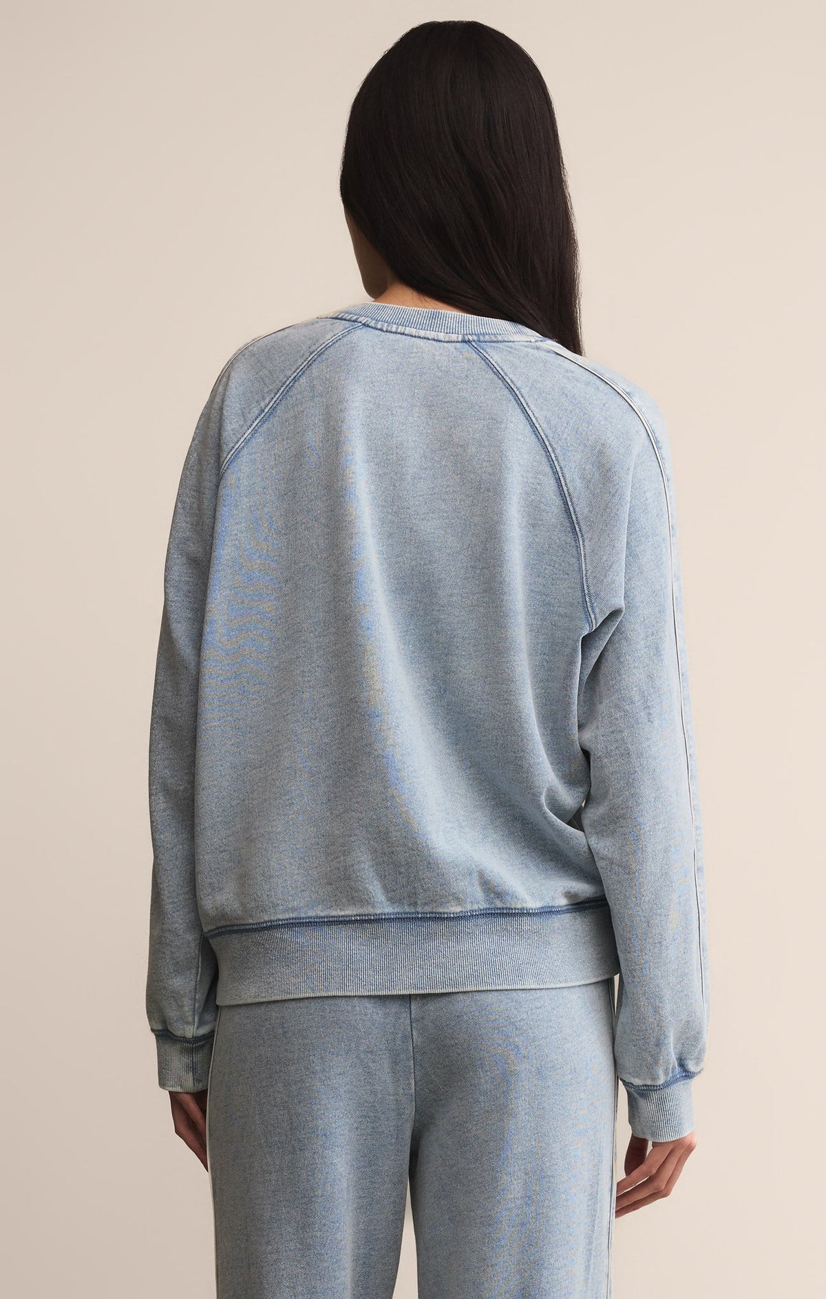 Sport Stripe Boyfriend Knit Denim Sweatshirt