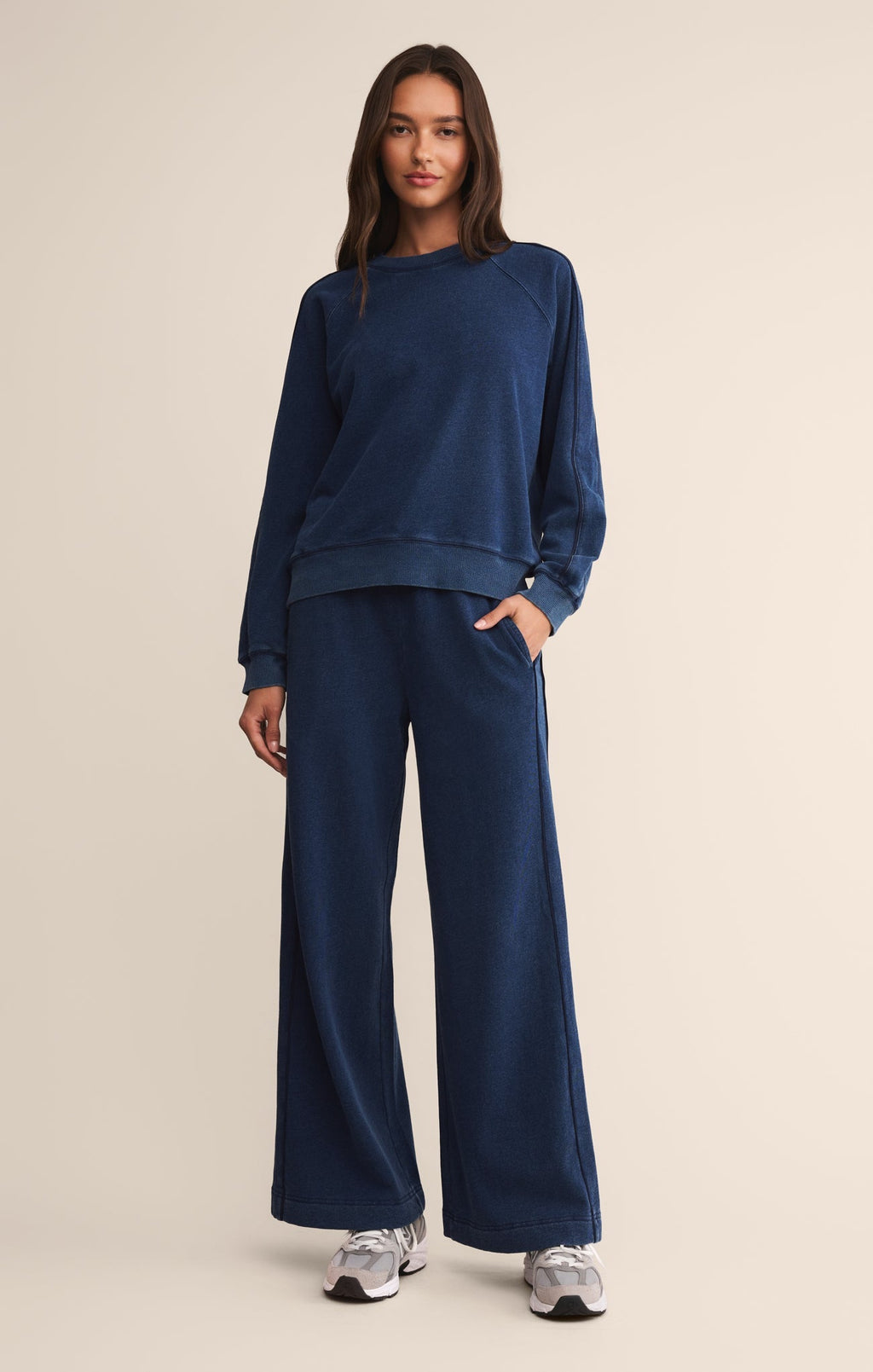 Sport Stripe Boyfriend Knit Denim Sweatshirt