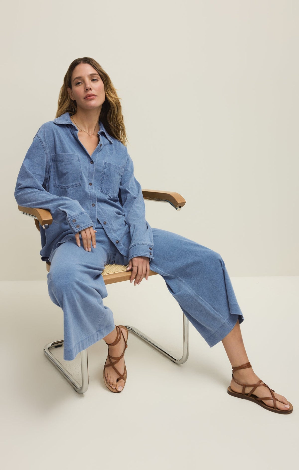 Reese Jersey Denim Button Up